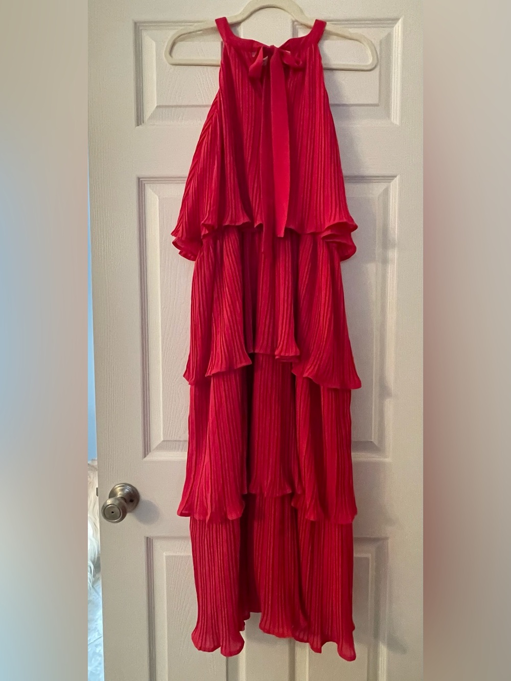 Zesica Bright Pink Pleated Tiered Halter Dress XL - Picture 5 of 6